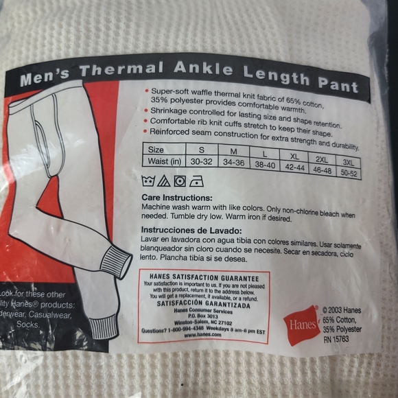 Hanes Thermal Ankle Length Pant. Sz 2X - Picture 6 of 7